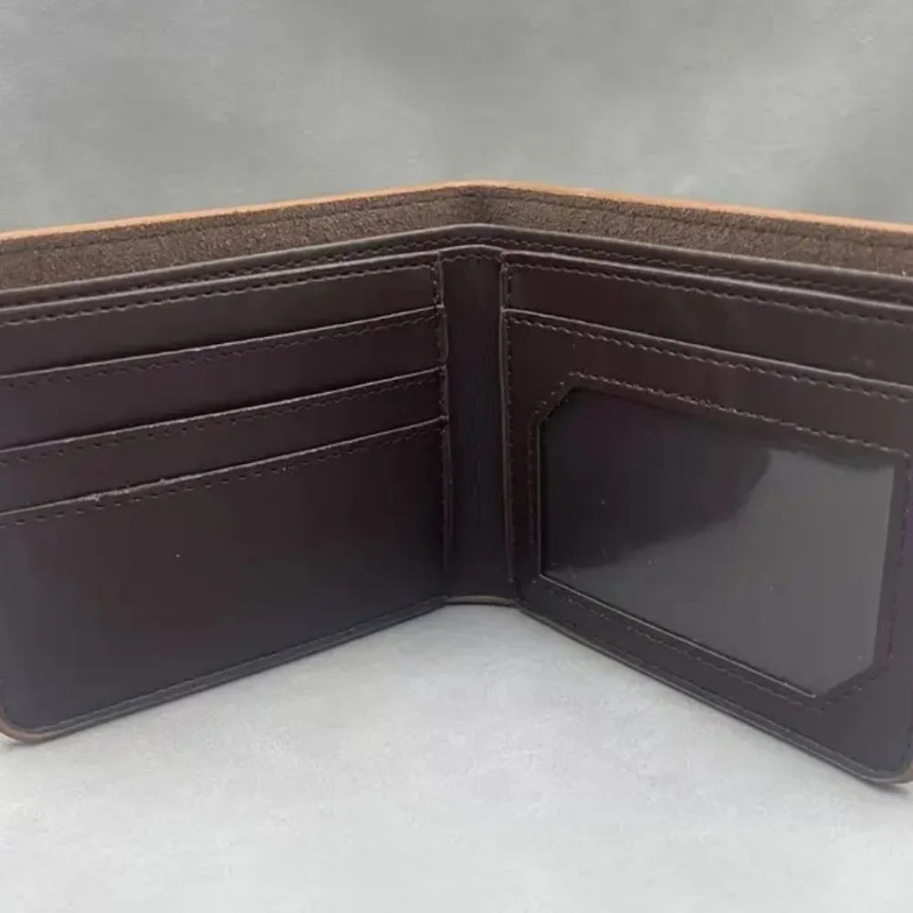 DarkTan/Medium Brown Leather Bifold Wallet With Embossed Weed Leaf Design (OS)